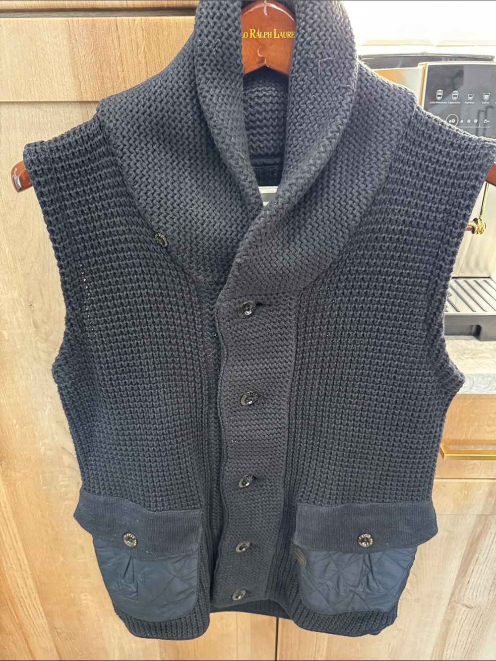 G-Star Navy Shawl-Collar Quilted-Pocket Knit Vest